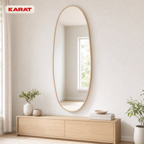 Miroir pleine longueur | Nina | Miroir mural organique avec cadre en aluminium aspect bois | 60 × 150 cm