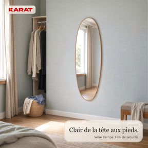 Miroir pleine longueur | Nina | Miroir mural organique avec cadre en aluminium aspect bois | 65 × 150 cm