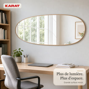 Miroir pleine longueur | Nina | Miroir mural organique avec cadre en aluminium aspect bois | 65 × 150 cm