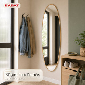 Miroir pleine longueur | Nina | Miroir mural organique avec cadre en aluminium aspect bois | 65 × 150 cm