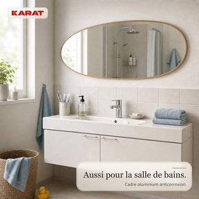 Miroir pleine longueur | Nina | Miroir mural organique avec cadre en aluminium aspect bois | 65 × 150 cm
