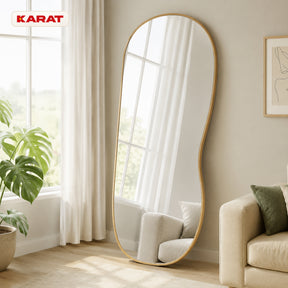 Miroir mural | Serena | Miroir pleine longueur organique avec cadre en aluminium aspect bois | 60 × 120 cm