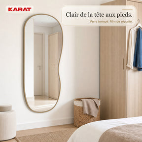 Miroir mural | Serena | Miroir pleine longueur organique avec cadre en aluminium aspect bois | 60 × 120 cm