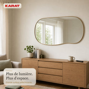 Miroir mural | Serena | Miroir pleine longueur organique avec cadre en aluminium aspect bois | 60 × 120 cm