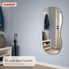 Miroir mural | Serena | Miroir pleine longueur organique avec cadre en aluminium aspect bois | 60 × 120 cm