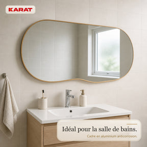 Miroir mural | Serena | Miroir pleine longueur organique avec cadre en aluminium aspect bois | 60 × 120 cm