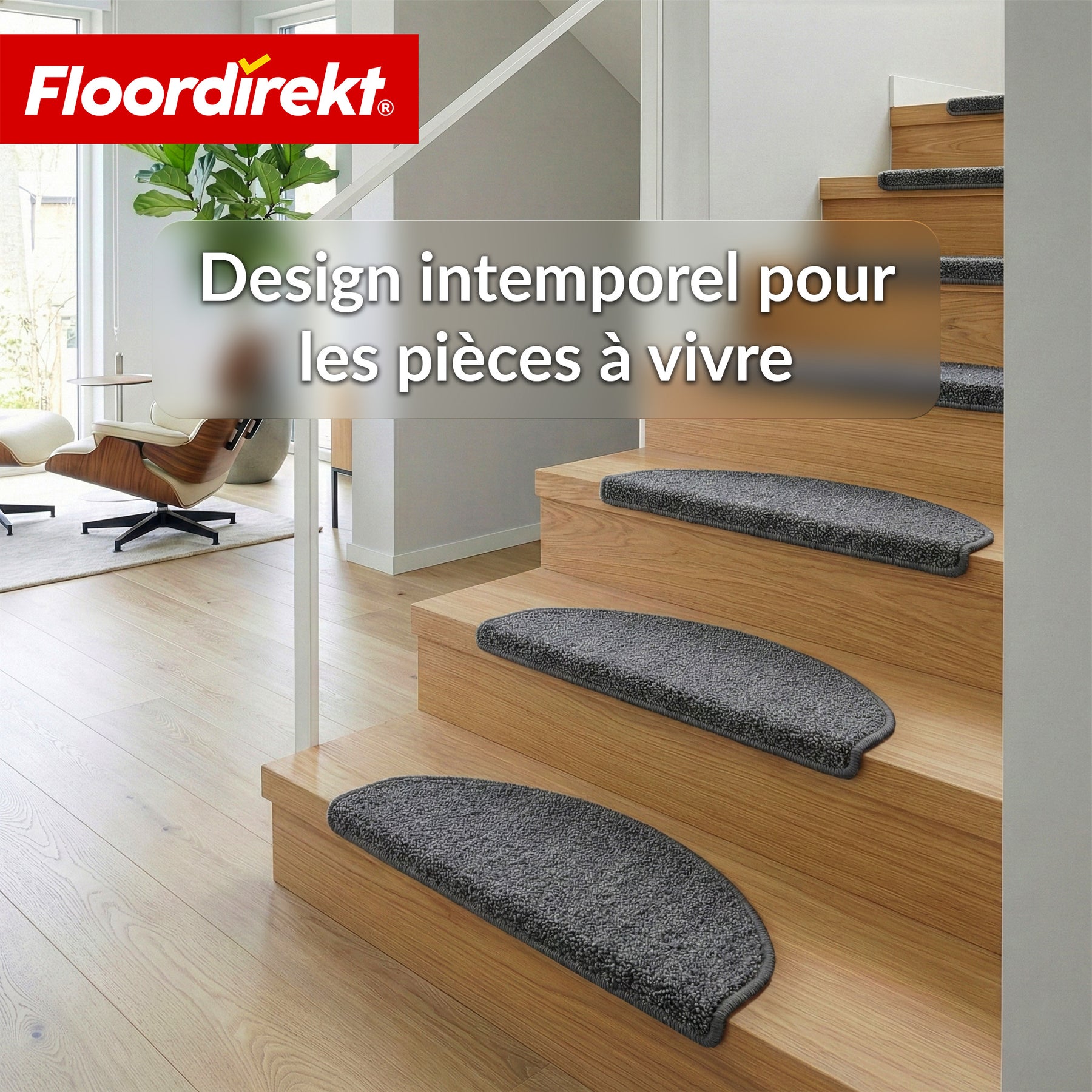 Tapis d’escalier | Madrid | Tapis de marche shaggy demi-rond, autocollant & insonorisant