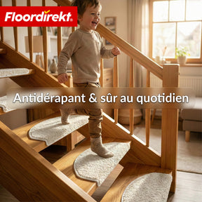 Tapis d’escalier | Madrid | Tapis de marche shaggy demi-rond, autocollant & insonorisant