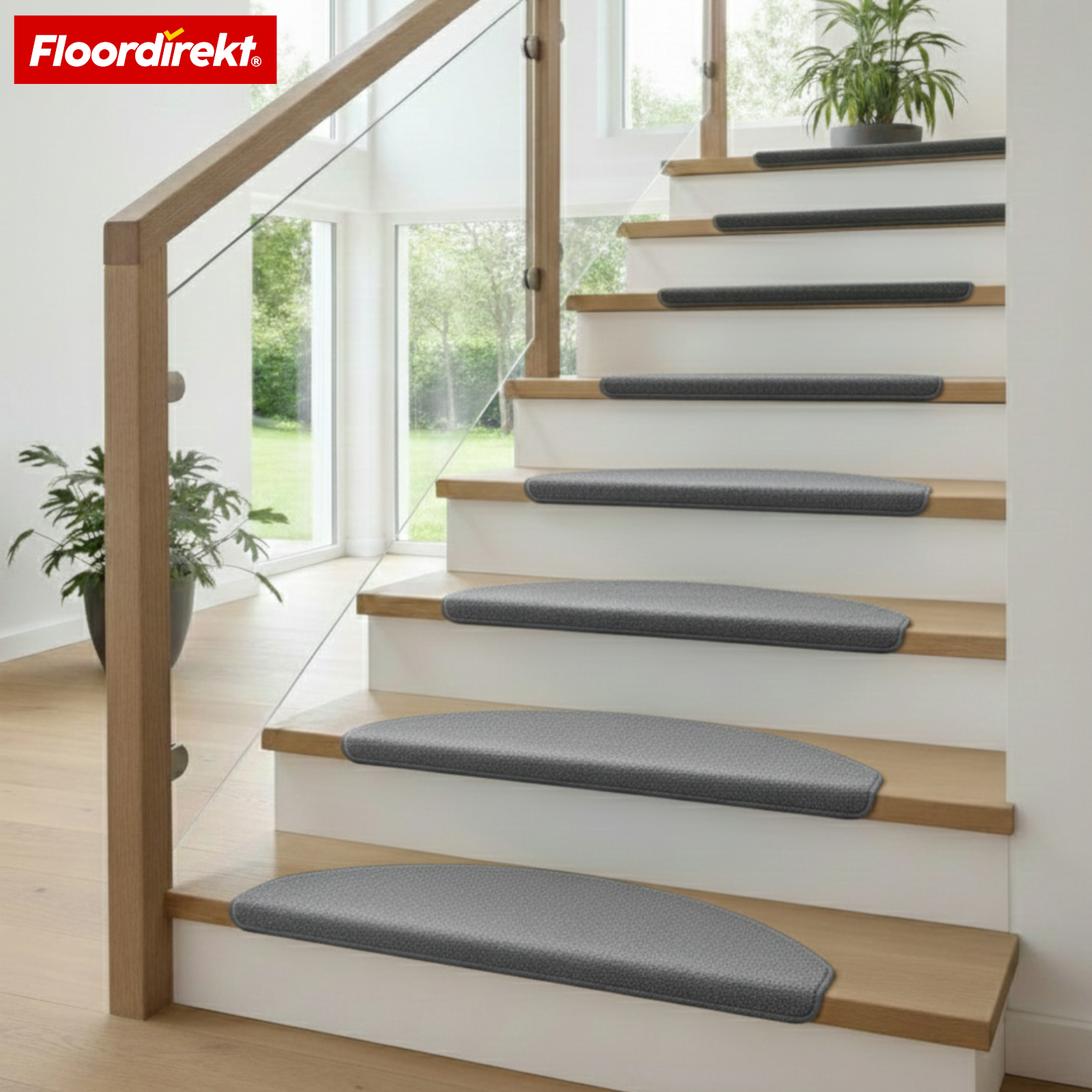 Tapis de marche en velours | Wien | Demi-lune antidérapant en polypropylène robuste | Protection d’escalier, insonorisant & antistatique | Disponible en 4 couleurs modernes