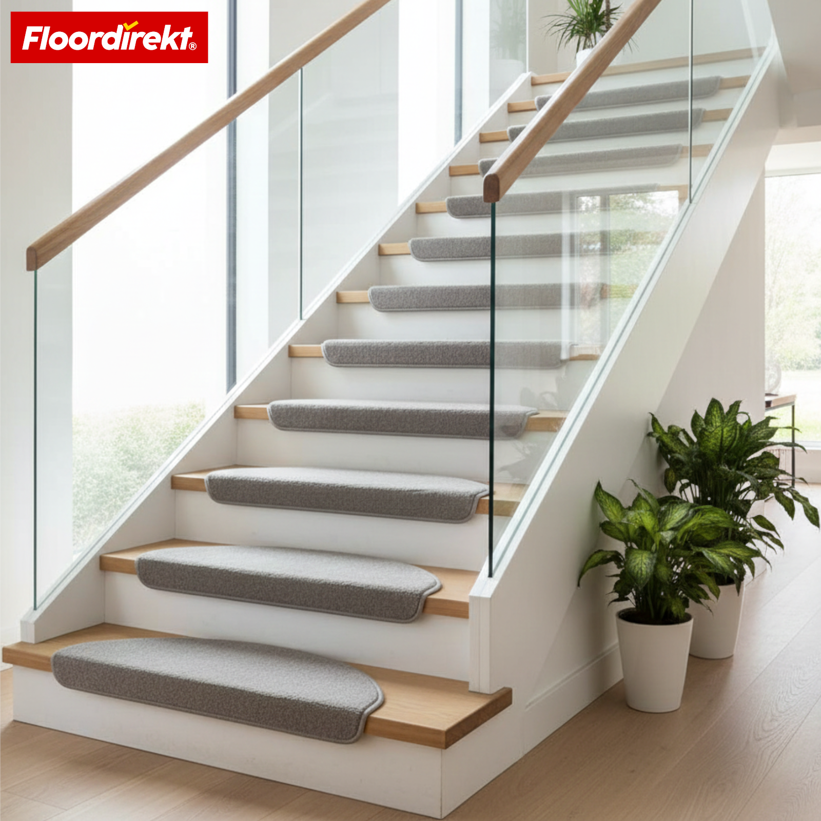Tapis de marche en velours | Wien | Demi-lune antidérapant en polypropylène robuste | Protection d’escalier, insonorisant & antistatique | Disponible en 4 couleurs modernes