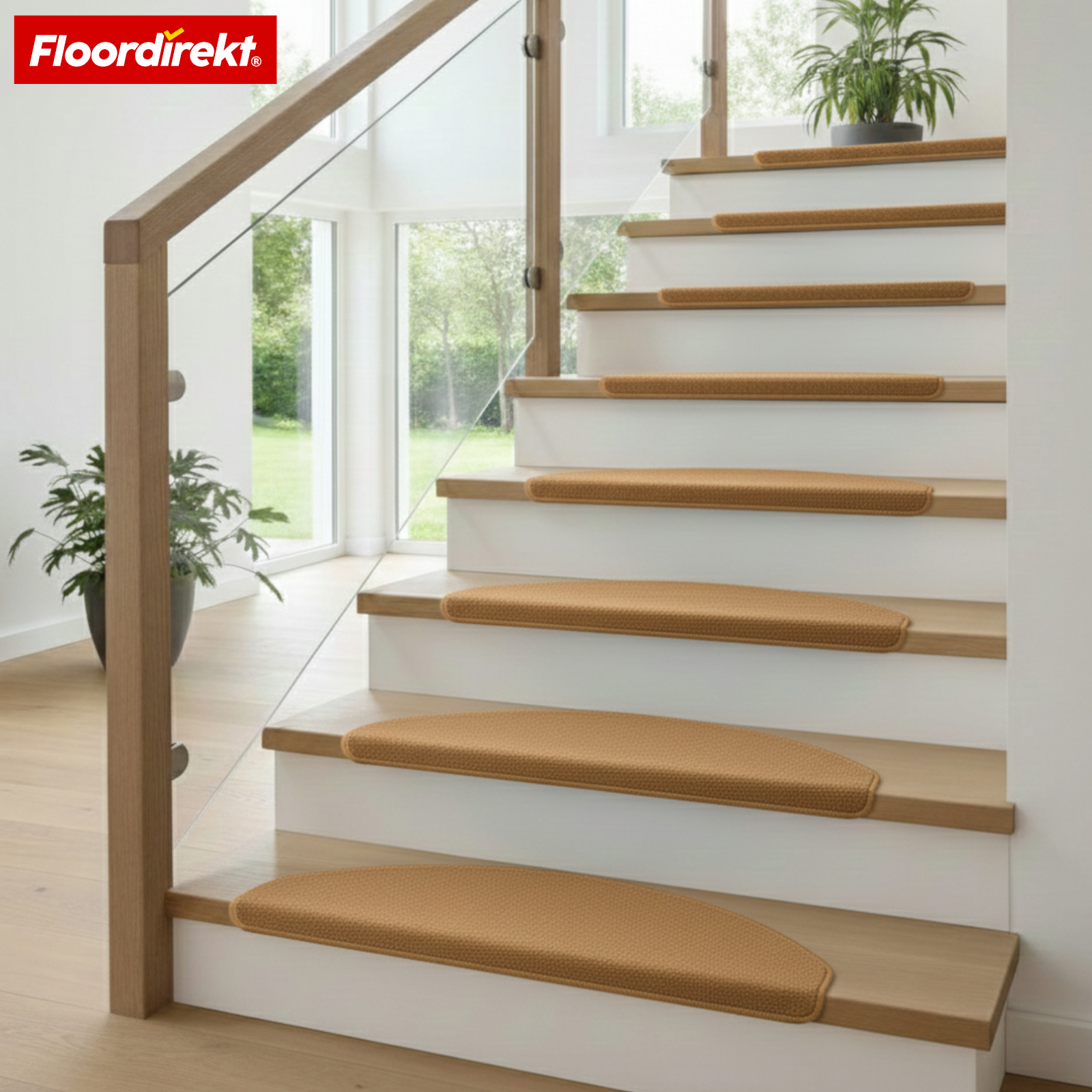 Tapis de marche en velours | Wien | Demi-lune antidérapant en polypropylène robuste | Protection d’escalier, insonorisant & antistatique | Disponible en 4 couleurs modernes