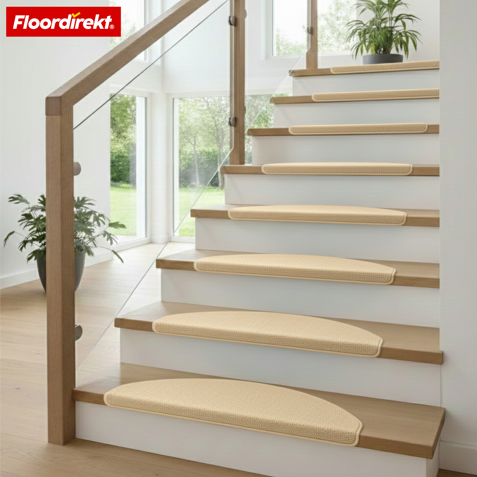 Tapis de marche en velours | Wien | Demi-lune antidérapant en polypropylène robuste | Protection d’escalier, insonorisant & antistatique | Disponible en 4 couleurs modernes