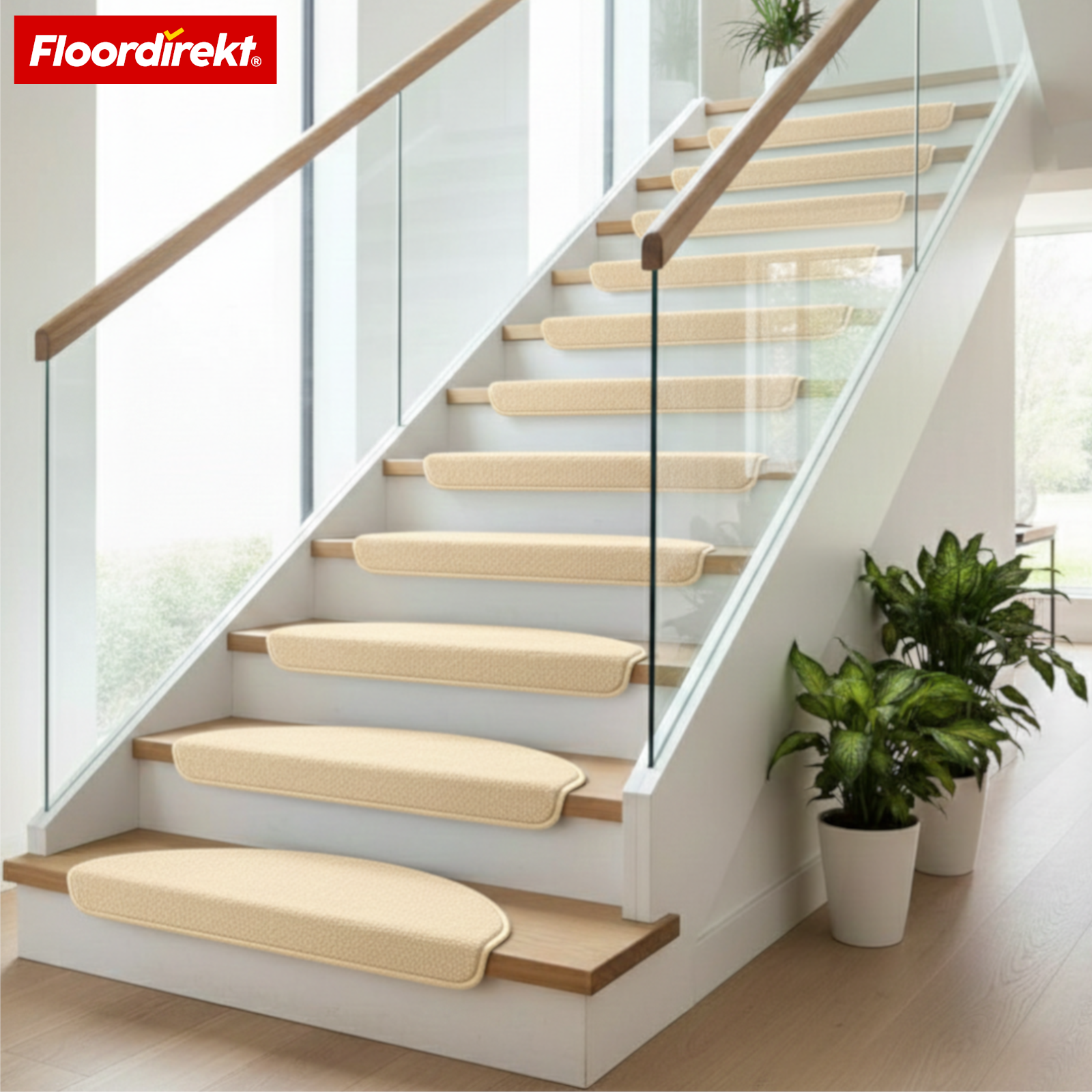Tapis de marche en velours | Wien | Demi-lune antidérapant en polypropylène robuste | Protection d’escalier, insonorisant & antistatique | Disponible en 4 couleurs modernes
