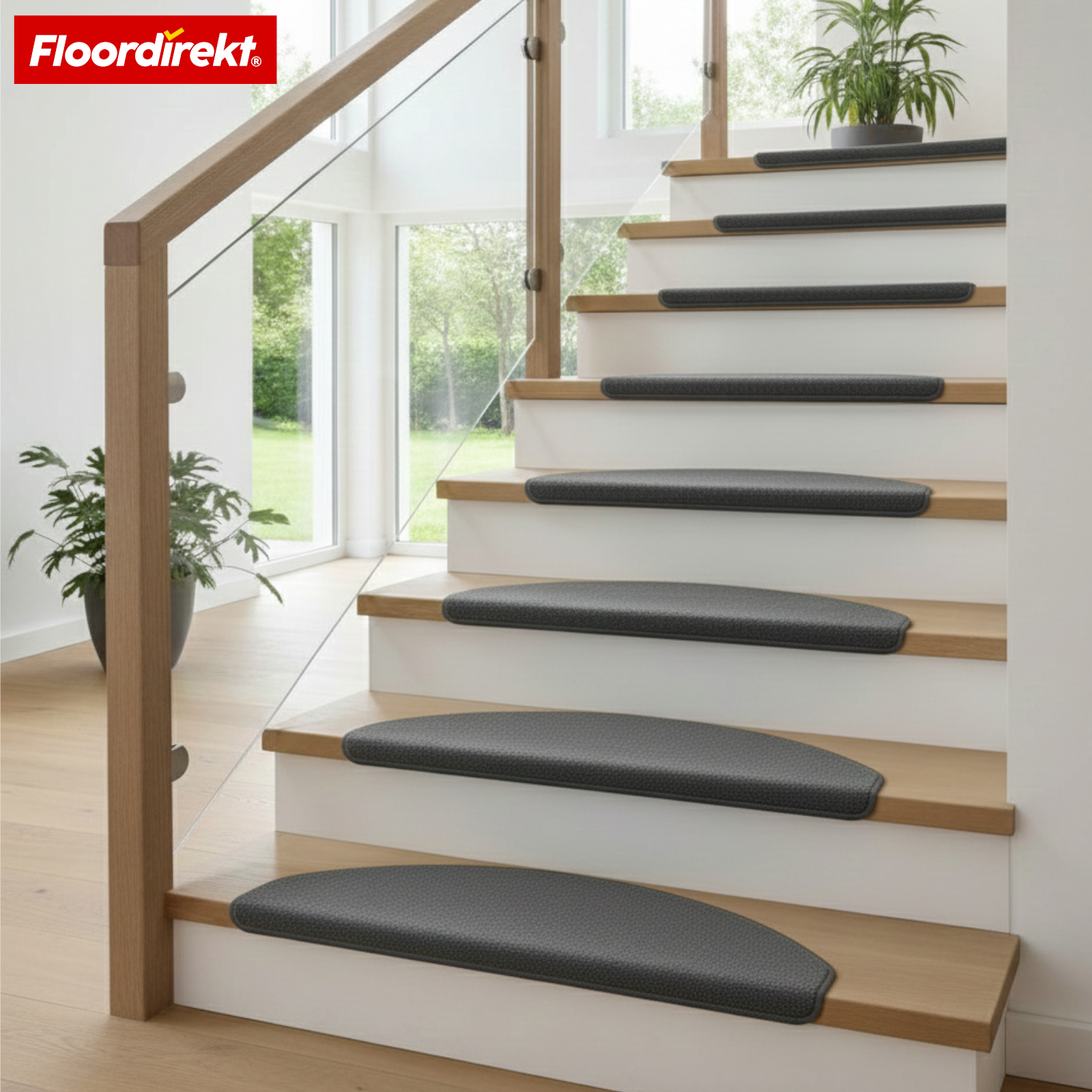 Tapis de marche en velours | Wien | Demi-lune antidérapant en polypropylène robuste | Protection d’escalier, insonorisant & antistatique | Disponible en 4 couleurs modernes