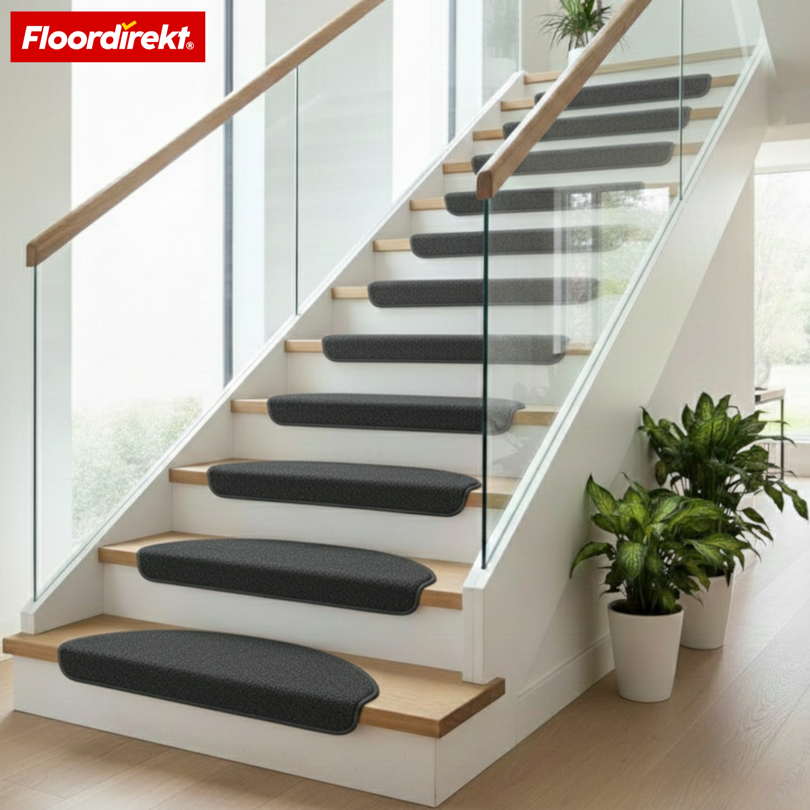 Tapis de marche en velours | Wien | Demi-lune antidérapant en polypropylène robuste | Protection d’escalier, insonorisant & antistatique | Disponible en 4 couleurs modernes