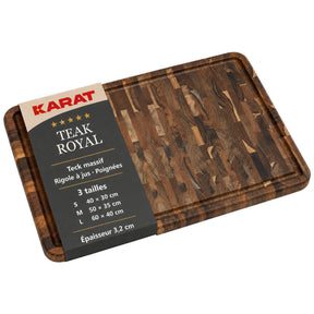 Planche à découper | Teak Royal Endgrain | Teck massif avec rainure à jus & poignées | 3 tailles