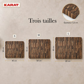 Planche à découper | Teak Royal Endgrain | Teck massif avec rainure à jus & poignées | 3 tailles