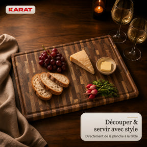 Planche à découper | Teak Royal Endgrain | Teck massif avec rainure à jus & poignées | 3 tailles