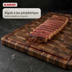 Planche à découper | Teak Royal Endgrain | Teck massif avec rainure à jus & poignées | 3 tailles