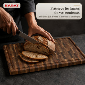 Planche à découper | Teak Royal Endgrain | Teck massif avec rainure à jus & poignées | 3 tailles