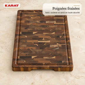 Planche à découper | Teak Royal Endgrain | Teck massif avec rainure à jus & poignées | 3 tailles