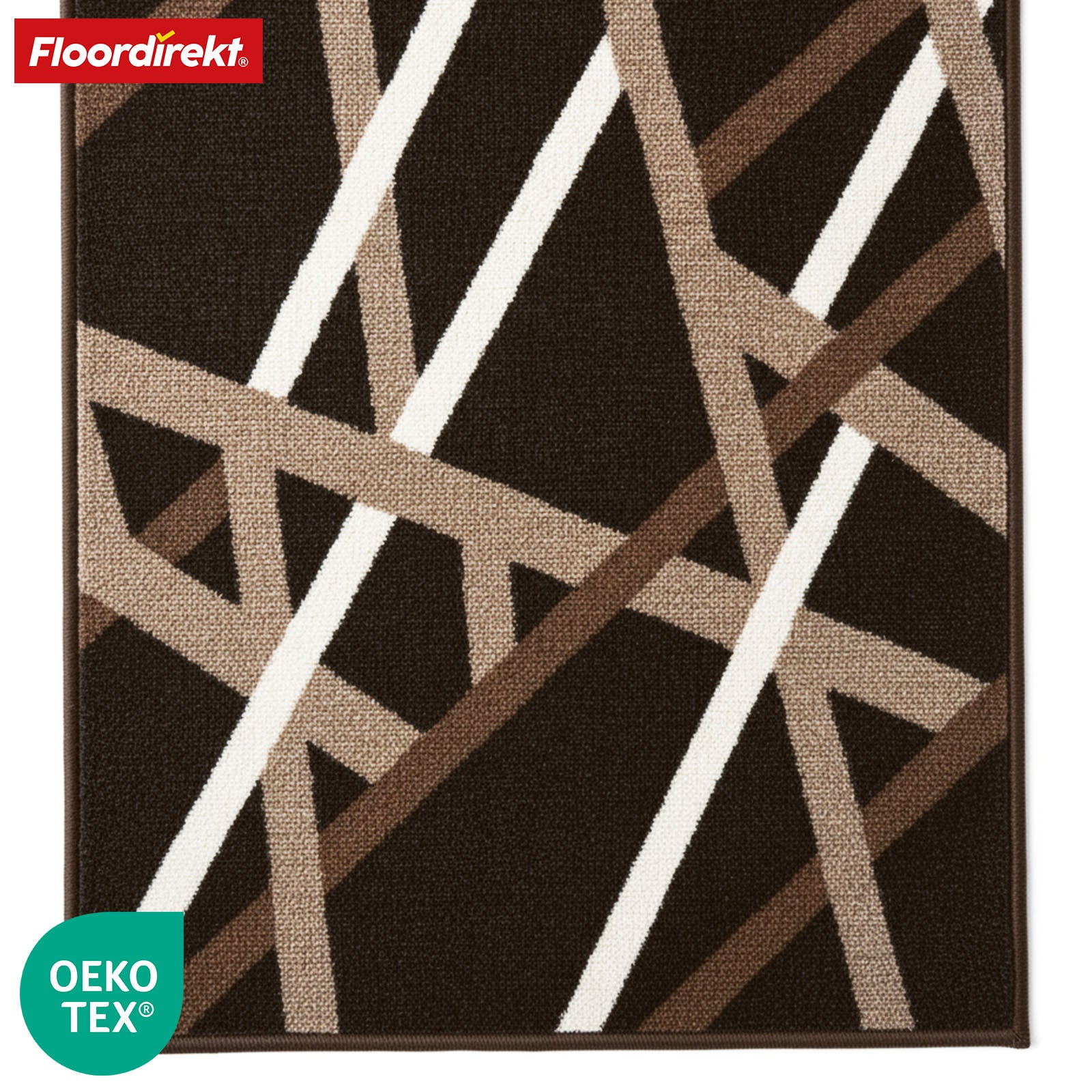 Tapis couloir Printed | En anthracite et marron | Tapis moderne à motif rayé avec dos antidérapant en gel | Résistant et facile d’entretien