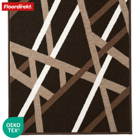 Tapis couloir Printed | En anthracite et marron | Tapis moderne à motif rayé avec dos antidérapant en gel | Résistant et facile d’entretien