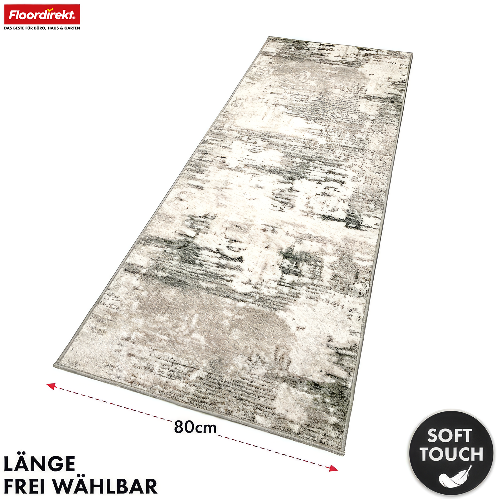 Tapis de couloir | Ravena | Tapis moderne en anthracite, marron & sable | Design abstrait avec envers gel antidérapant
