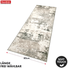 Tapis de couloir | Ravena | Tapis moderne en anthracite, marron & sable | Design abstrait avec envers gel antidérapant