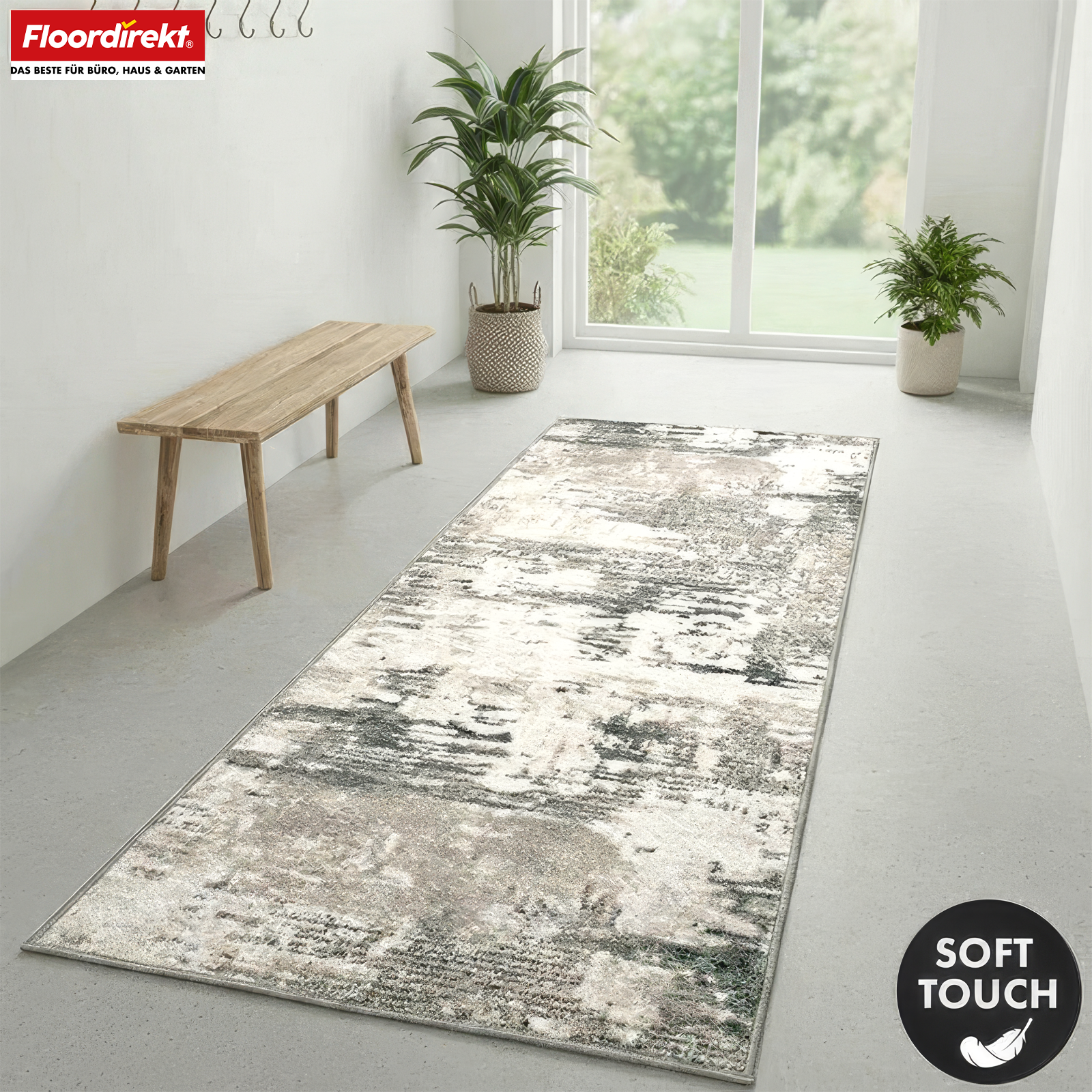 Tapis de couloir | Ravena | Tapis moderne en anthracite, marron & sable | Design abstrait avec envers gel antidérapant