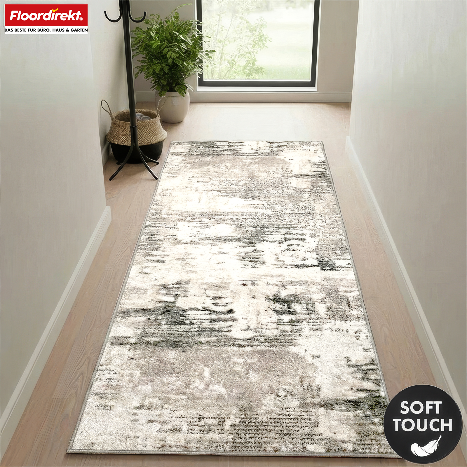 Tapis de couloir | Ravena | Tapis moderne en anthracite, marron & sable | Design abstrait avec envers gel antidérapant