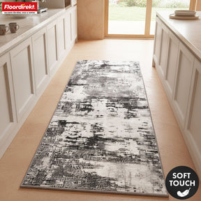 Tapis de couloir | Ravena | Tapis moderne en anthracite, marron & sable | Design abstrait avec envers gel antidérapant