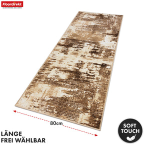 Tapis de couloir | Ravena | Tapis moderne en anthracite, marron & sable | Design abstrait avec envers gel antidérapant