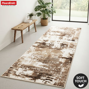 Tapis de couloir | Ravena | Tapis moderne en anthracite, marron & sable | Design abstrait avec envers gel antidérapant