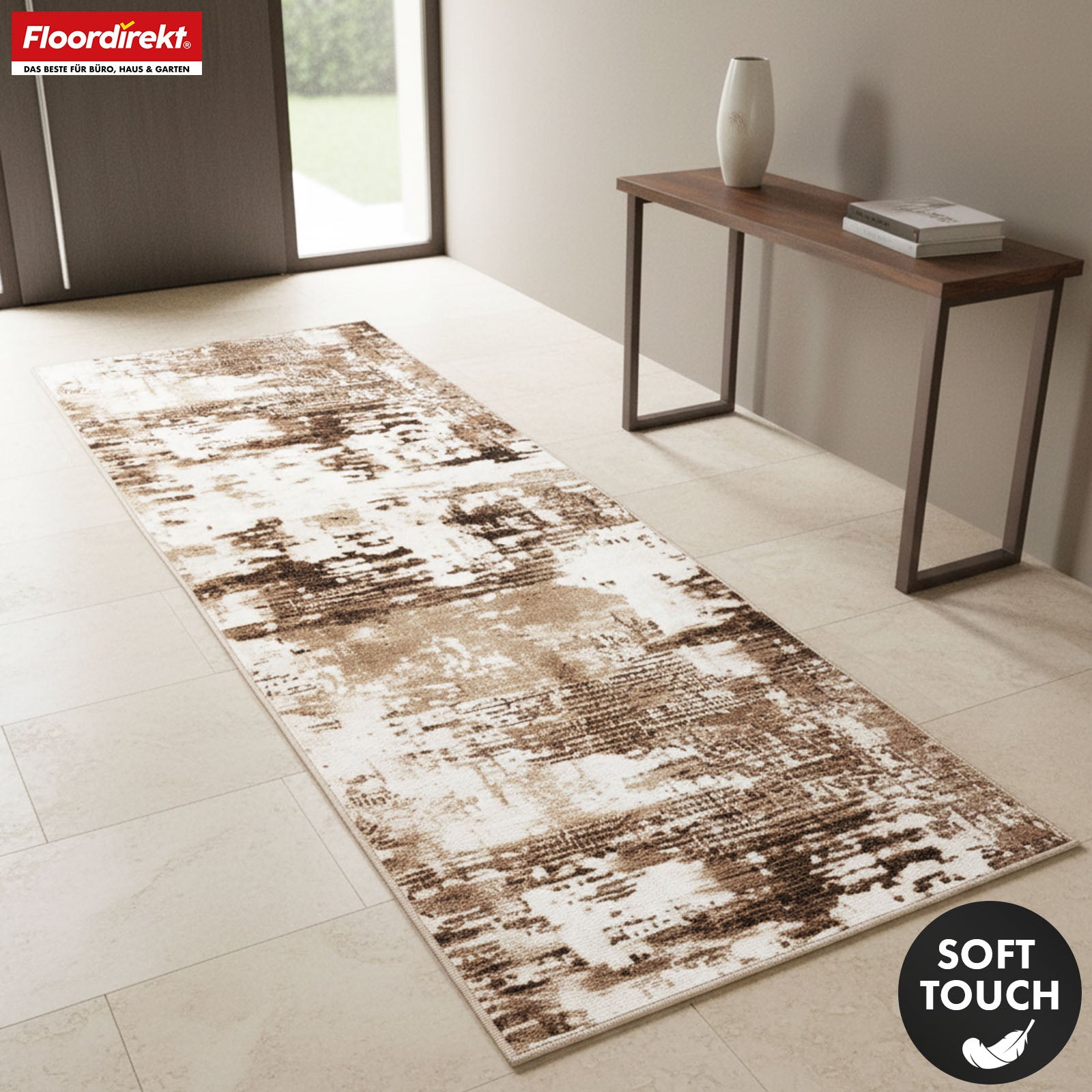 Tapis de couloir | Ravena | Tapis moderne en anthracite, marron & sable | Design abstrait avec envers gel antidérapant