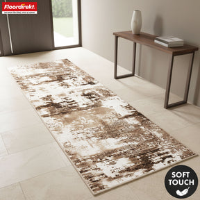 Tapis de couloir | Ravena | Tapis moderne en anthracite, marron & sable | Design abstrait avec envers gel antidérapant