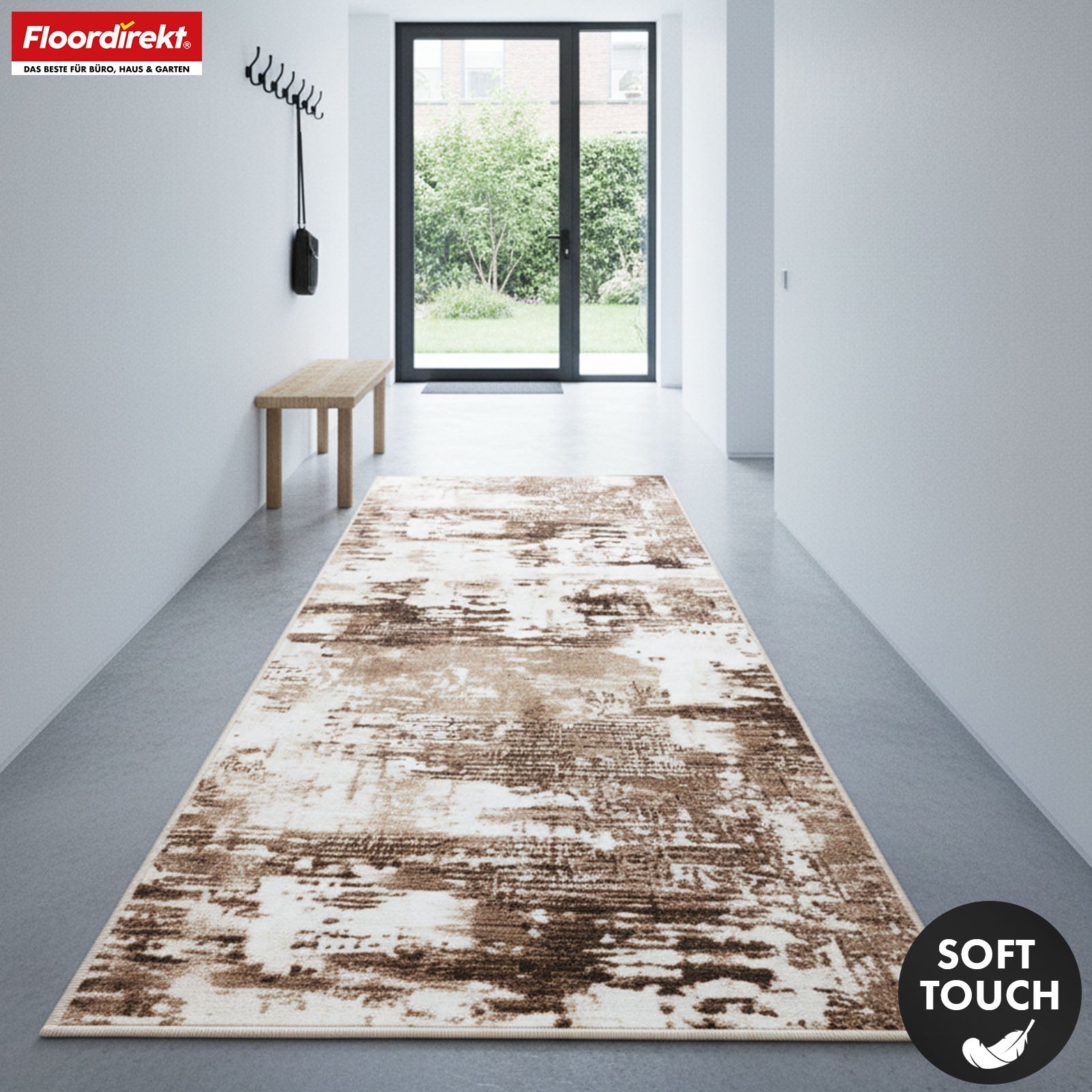 Tapis de couloir | Ravena | Tapis moderne en anthracite, marron & sable | Design abstrait avec envers gel antidérapant