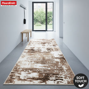 Tapis de couloir | Ravena | Tapis moderne en anthracite, marron & sable | Design abstrait avec envers gel antidérapant