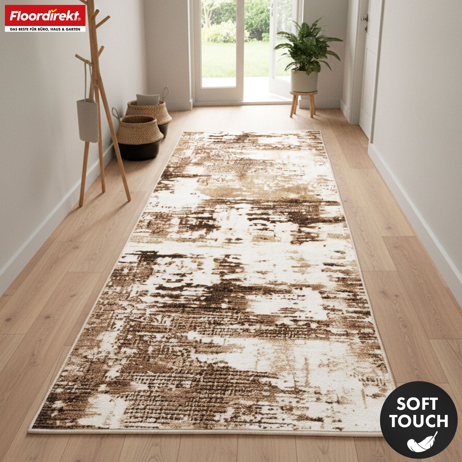 Tapis de couloir | Ravena | Tapis moderne en anthracite, marron & sable | Design abstrait avec envers gel antidérapant