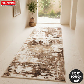 Tapis de couloir | Ravena | Tapis moderne en anthracite, marron & sable | Design abstrait avec envers gel antidérapant