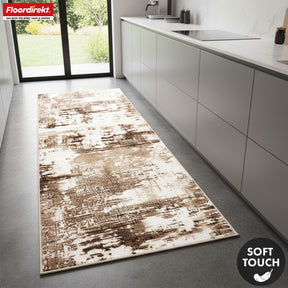 Tapis de couloir | Ravena | Tapis moderne en anthracite, marron & sable | Design abstrait avec envers gel antidérapant