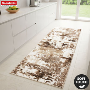 Tapis de couloir | Ravena | Tapis moderne en anthracite, marron & sable | Design abstrait avec envers gel antidérapant