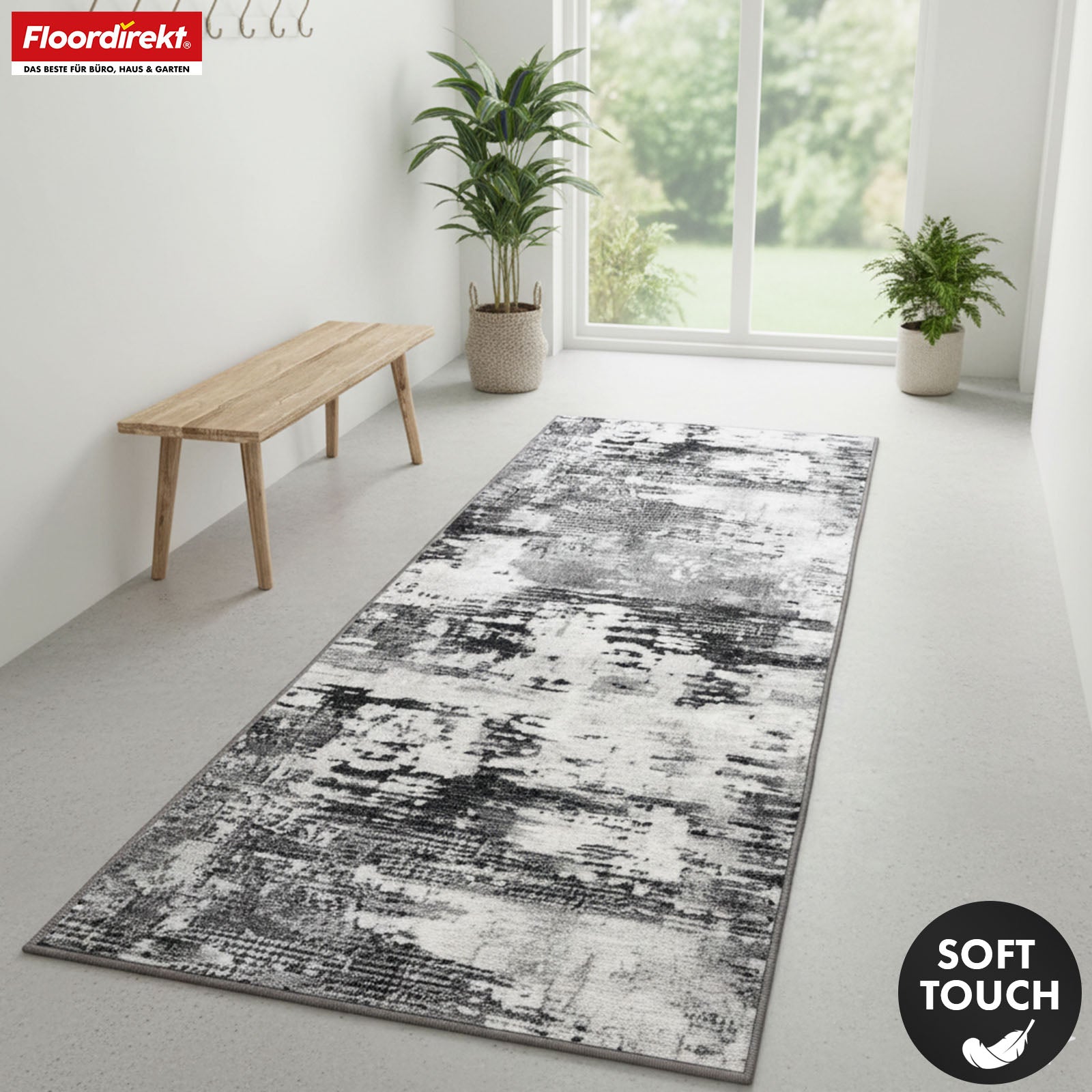 Tapis de couloir | Ravena | Tapis moderne en anthracite, marron & sable | Design abstrait avec envers gel antidérapant
