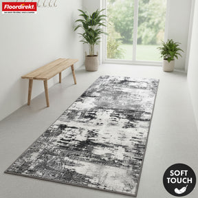 Tapis de couloir | Ravena | Tapis moderne en anthracite, marron & sable | Design abstrait avec envers gel antidérapant