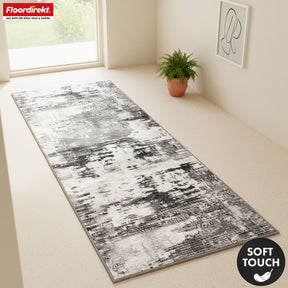 Tapis de couloir | Ravena | Tapis moderne en anthracite, marron & sable | Design abstrait avec envers gel antidérapant