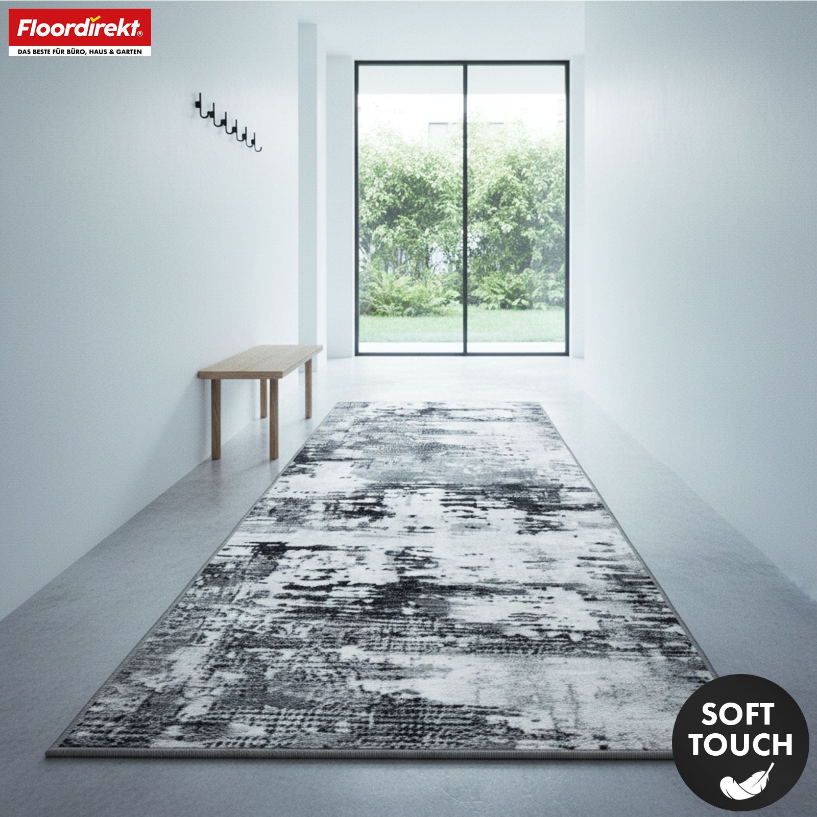 Tapis de couloir | Ravena | Tapis moderne en anthracite, marron & sable | Design abstrait avec envers gel antidérapant