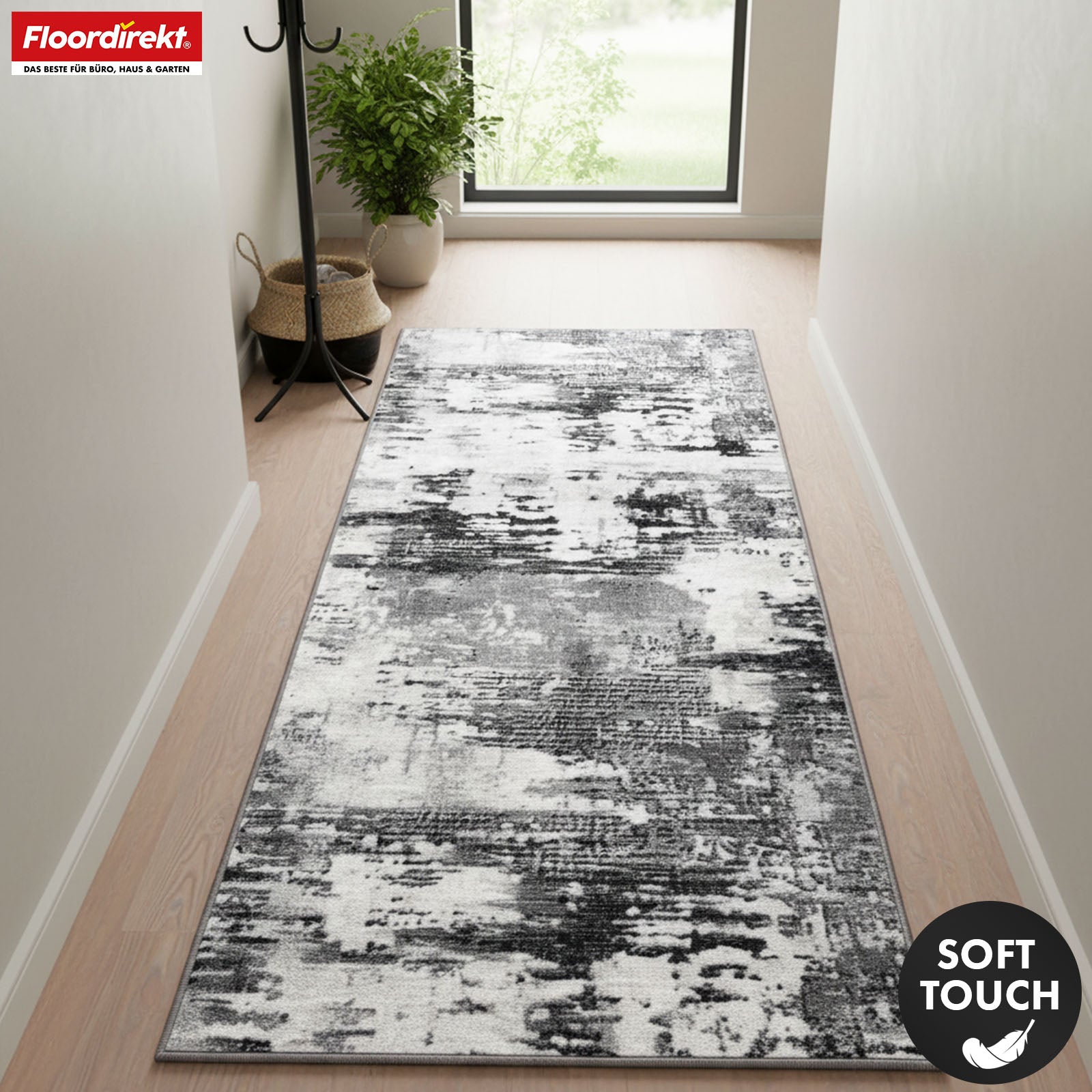 Tapis de couloir | Ravena | Tapis moderne en anthracite, marron & sable | Design abstrait avec envers gel antidérapant