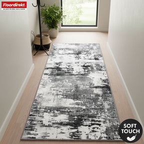 Tapis de couloir | Ravena | Tapis moderne en anthracite, marron & sable | Design abstrait avec envers gel antidérapant