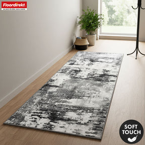 Tapis de couloir | Ravena | Tapis moderne en anthracite, marron & sable | Design abstrait avec envers gel antidérapant