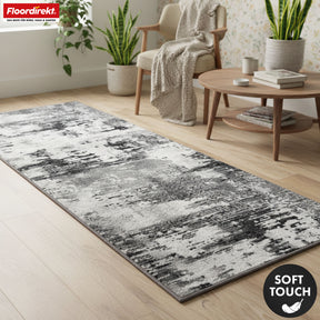 Tapis de couloir | Ravena | Tapis moderne en anthracite, marron & sable | Design abstrait avec envers gel antidérapant